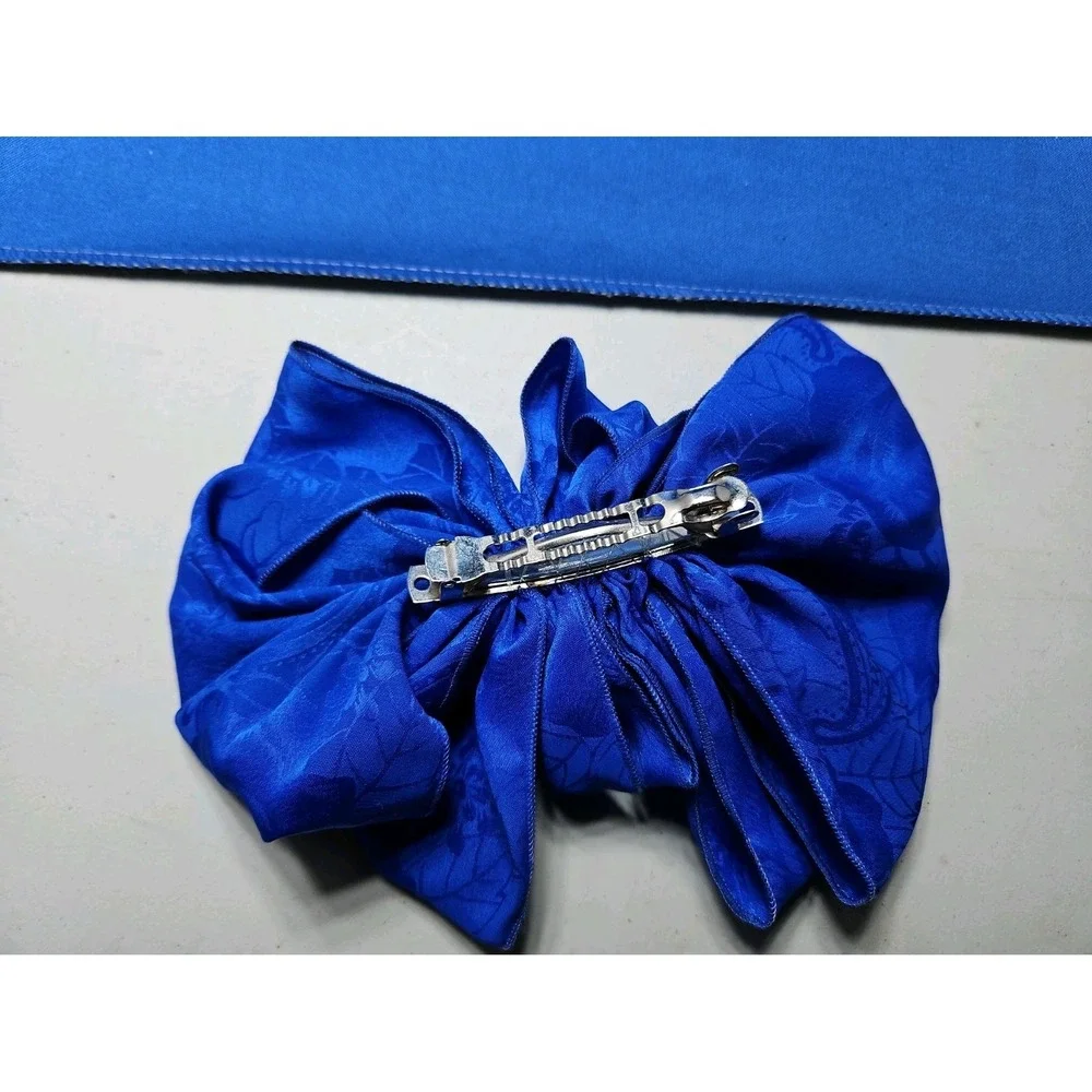 Vintage Hair Bow Satin Oversized Barrette Clip 7